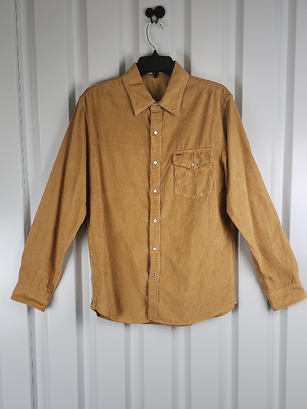 Criquet Mens Pearl Snap Corduroy Shirt Long Sleeve Camel Brown Sz Medium Cotton